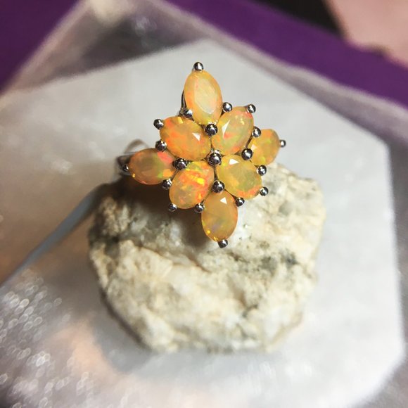 Natural Ethiopian Opal .925 Ring Cluster Silver 7 - Picture 3 of 16